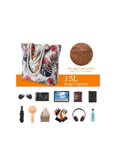 Lichen Büyük Plaj Tote Çanta Fermuarlı Kanvas Bez Çanta Halat Çok Renkli