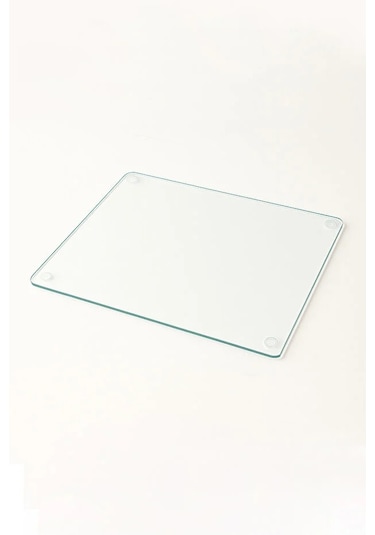Cam Kesme Tahtası, Büyük Boy Kesme Tahtası, Kenarları Oval Sunumluk, Antibakteriyel 25x35 Cm Şeffaf