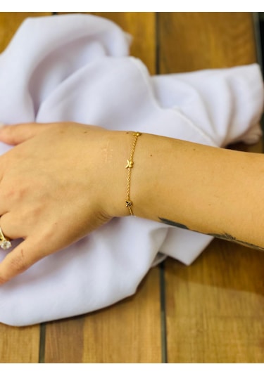 Mor Takı Minimal Kelebek Detaylı Çelik Bileklik