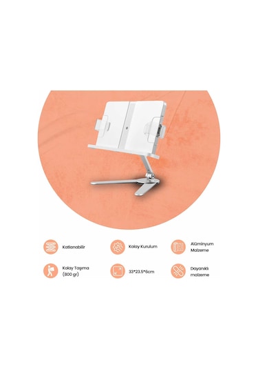 NPO STD007 Okuma Açısı Ayarlı Koruma Kıskkaçlı Alüminyum&ABS Kitap/Tablet/Dergi Standı Modern Rahle