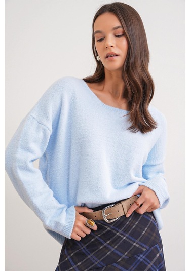 6901 Kadın Yumuşak Dokulu Basic Kazak Bebe Mavi Bebe Mavi
