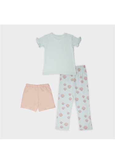 Kız Çocuk Deniz Kabuğu Desenli 3'lü Set Pijama Takımı Mint 2411gk39001-4348 001