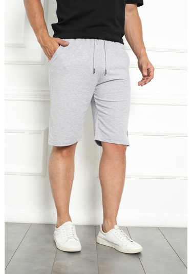 Erkek Şort Bermuda Kurt Armalı Beli Bağcıklı Ipli Cepli Büyük Beden Geniş Beden Aralığı Gri Nıc1067 R09 Gri