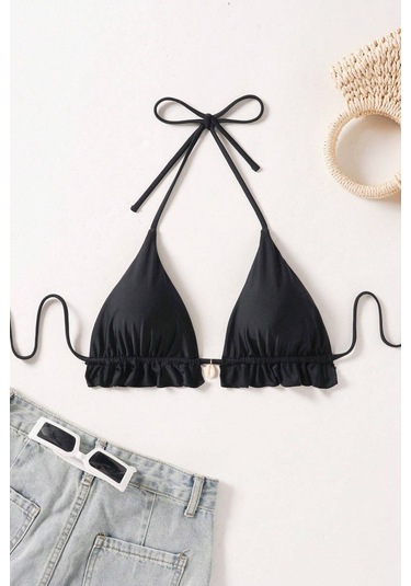 Angelsin Gögüs Aksesuar Detaylı Bikini Üstü Çıkartılabilir Kaplı Siyah