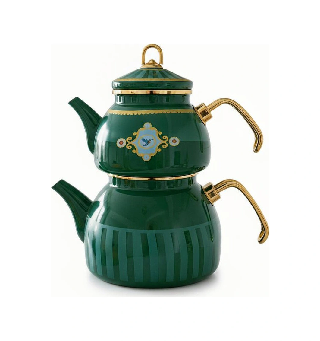 Bird Studio Yeşil Renk Emaye Çaydanlık Takımı 2 Lt. + 1 Lt. Yeşil