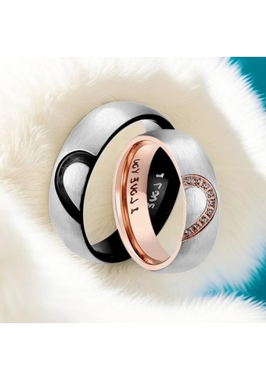 Rose Gold Aşk Şekilli Titanyum Çelik Yüzük Seni Seviyorum Zirkon Setli Çift Yüzük 8 Rose Gold