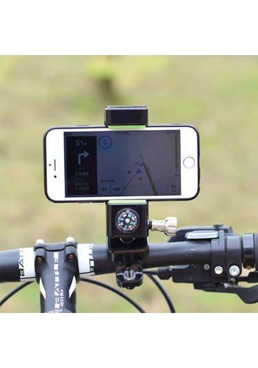 Q003 Hırsızlığa Karşı Düşme Önleyeci 360 Derece Dönen Bisiklet - Motosiklet Pusulalı Cep Telefonu Tutucu Işıksız - Siyah