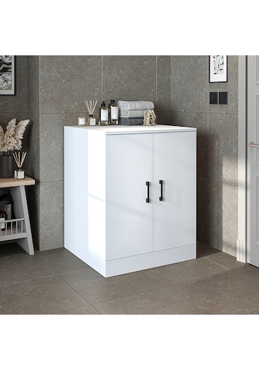 Çamaşır Kurutma Makinesi Alt Dolabı Kapaklı Banyo Alt Dolap.11 Mat Beyaz