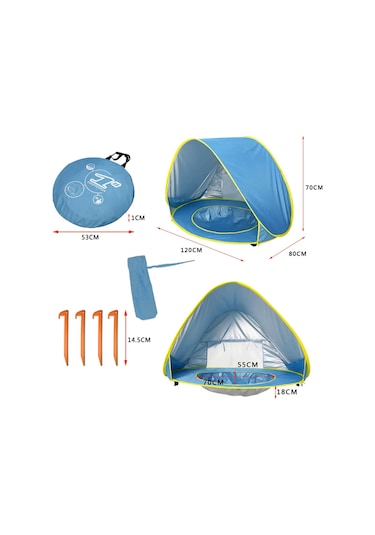 Bebek Havuzlu Plaj Çadırı, 50+ Upf Uv Korumalı Su Geçirmez Çocuk Çadırı Mavi