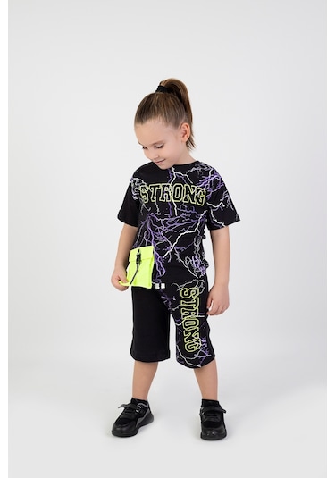 Erkek Çocuk Strong Baskılı Kısa Kollu Şortlu Basic Takım 2-5 Yaş 001
