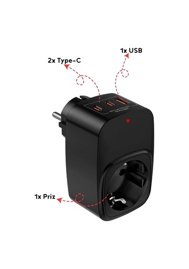 Akım Korumalı 3680 Watt Tekli Priz Ve Çoklu Şarj / 2xtype-c / 1xu Diğer