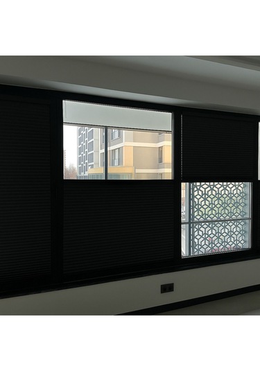 Perdema Yapışkanlı Jalvolin Plise Cam Balkon Perdesi - Ofis Perdesi - Mutfak Perdesi - Salon Perdesi Siyah