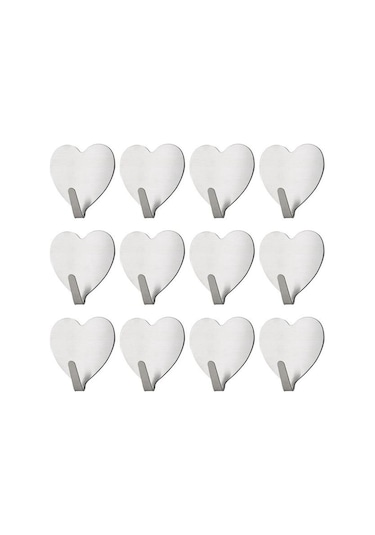 Cbtx E711 12 Adet Demir Duvara Monte Kalp Şeklinde Yapışkanlı Askılar Yapışkan Etiketli - Gümüş