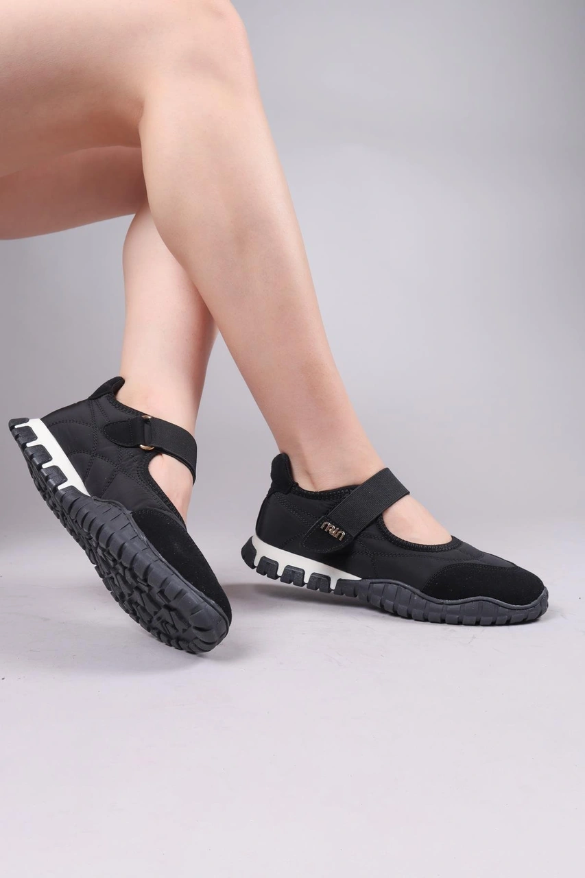 Madre Cırtlı Süet Garnili Paraşüt Babet Siyah-8440 Siyah