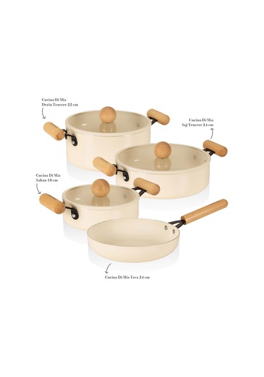 The Mia Cucina Di Mia İndüksiyon Tabanlı Seramik Tencere Tava Seti 7 Parça Çok Renkli