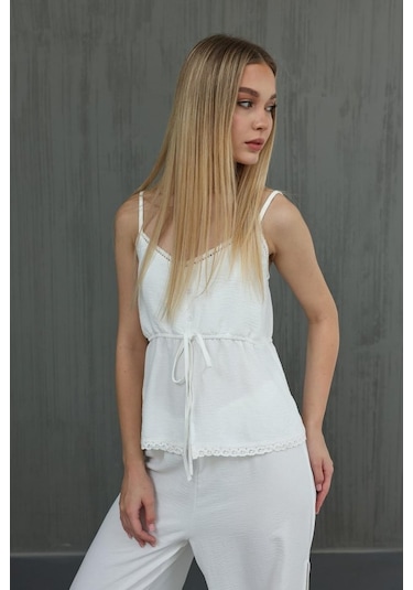 Gülsüm Aydın Fiyonklu Bluz Takım - Beyaz Beyaz