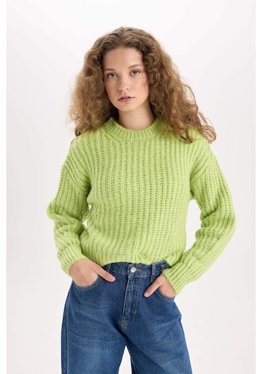 DeFacto Coool Oversize Geniş Kalıp Bisiklet Yaka Triko Kazak V1811AZNSGN597 Yeşil