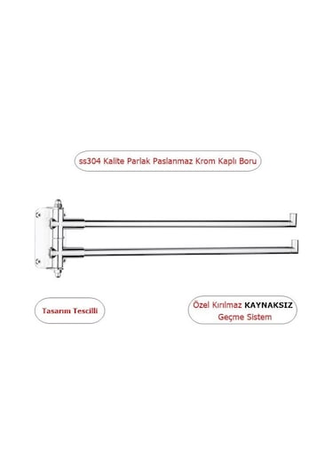 Tema Banyo 2 Li Döner Havluluk 304 Kalite Paslanmaz Krom Kaplama Krom