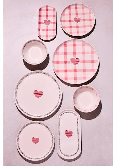 Hearts 8 Parça 2 Kişilik Yemek Takımı Cokrenklı Desenli