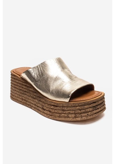 Luvishoes Marc Altın Hakiki Deri Dolgu Topuklu Kadın Terlik