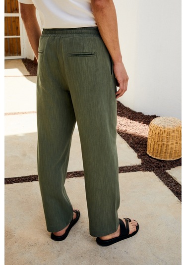 EDVIN Erkek Beli Lastikli Yanları Cepli Keten Karışımlı Relaxed Fit Haki Pantolon EDVIN Erkek Beli Lastikli Yanları Cepli Keten Karışımlı Relaxed Fit Haki Pantolon