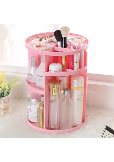 Sones 360 Derece Dönebilen Fonksiyonel Kozmetik Kabı Makyaj Düzenleyici Çevre Dostu Saklama Kutusu, Boyut: 23 X 31 Cm Pembe