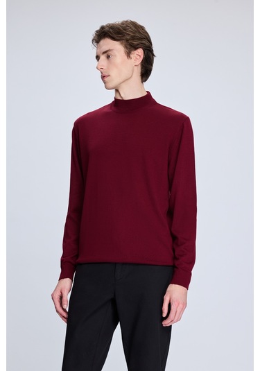 Bordo Regular Fit Yarım Balıkçı Yaka Yünlü Triko Kazak 34221024a003 018 1964026 Bordo