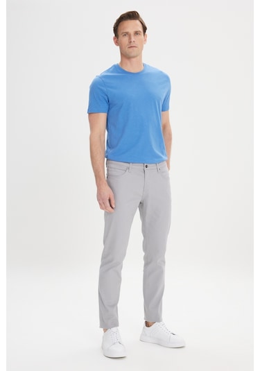 AC&Co / Altınyıldız Classics 360 Derece Her Yöne Esneyen Slim Fit Dar Kesim Diyagonal Desenli Erkek Pantolon Gri