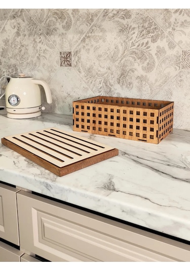4ome Tahta Kapaklı Ve Sunum Tepsisli Ekmeklik Sepet 275119482 Kahverengi