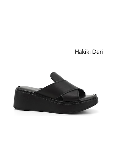 Gönderi(R) Gönderi R Siyah Dolgu Taban Hakiki Deri Terlik Siyah