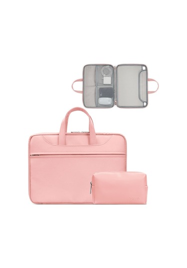 Baona Bn-q006 Pu Deri Tam Açılan Laptop Çanta 11/12 İnç İçin Pembe + Güç Çantası Siya