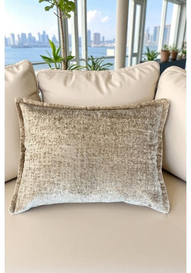 Kırlent İthal Kadife Kumaş - 35x50cm Yumuşak Dokulu Dekoratif Özel Tasarım Kırlent Kılıfı Açık Bej