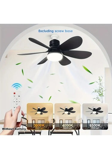 Xuweiwei 20.5 İnç Siyah Akıllı Led Tavan Fanı Işığı 52.07 41.91 Cm Uzaktan Kumandalı 3 Renk Sıcaklık Sessiz Çalışma Modern Tasarım E26 E27 Soket