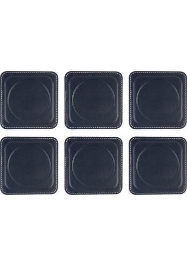 Bardak Altlığı,6 Lı Set,masaüstü Yuvarlak Cup Coaster,vegan Suni Deri,11x11 Cm.,lacivert Lacivert