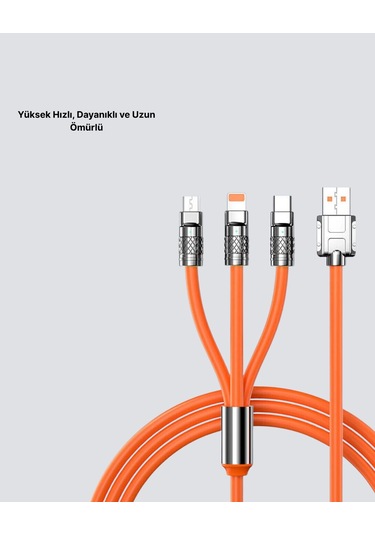 Üçlü Şarj Kablosu Yüksek Hızlı, Dayanıklı Ve Uzun Ömürlü