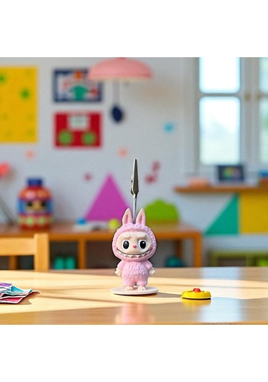 Dekoratif Sevimli Labubu Notluk - Kağıt Tutacağı - Fotoğraf Tutacak Bebek Pembe