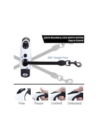 Geeroyoo Led Aydınlatmalı Uzatılabilir Köpek Tasması, Mavi, Büyük Boy, 16ft Mavi