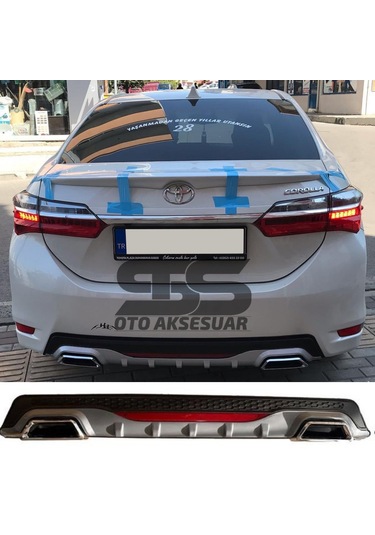 Toyota Corolla 2013-2018 Difüzör Arka Tampon Eki 2 Egzoz Çıkışlı Gri Reflektörlü