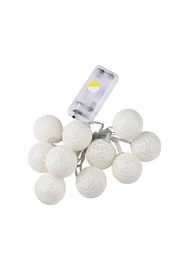 2m 10'lu Işıklı Beyaz Top Dekoratif Süs Beyaz