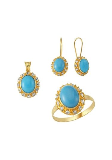 Firuze Taşlı Üçlü Set 8.90 Gram 14 Ayar Altın