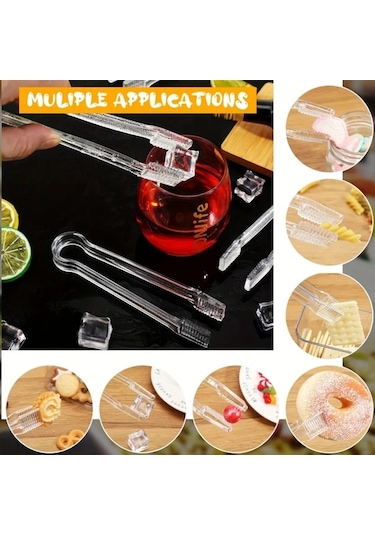 Chuangyinshop 12 Adet Şeffaf Plastik Büfe Maşası Seti Kaymaz Sap Ve Sivri Uç Ps Dayanıklı Servis Maşası Şeffaf