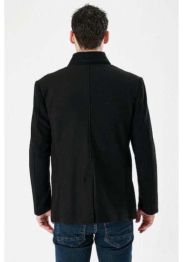 Siyah Kaşe Dik Yaka Astarlı Slim Fit Dar Kesim Casual Mont 1007235170-Siyah