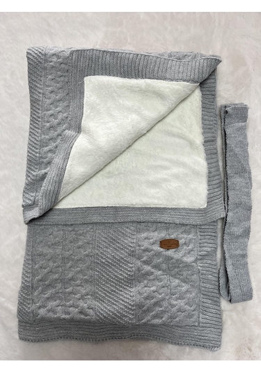 302495 Pc Geniş Saç Örgülü Triko Battaniye Gri