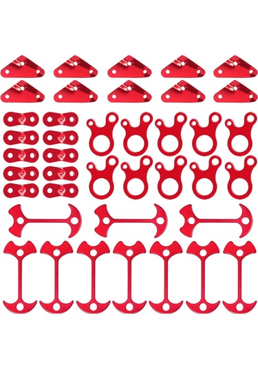 Leezsing Alüminyum Tente Rope Ayarlayıcı, Dış Mekan Kamp Malzemesi, Kayma Önleyici 40'lı Set, Çadır Çanta Piknik Uyumlu Kırmızı