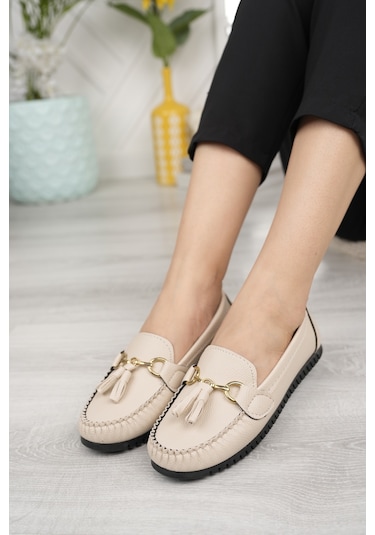 Khayt Tassel Casual Günlük Kadın Babet Ayakkabı Bej