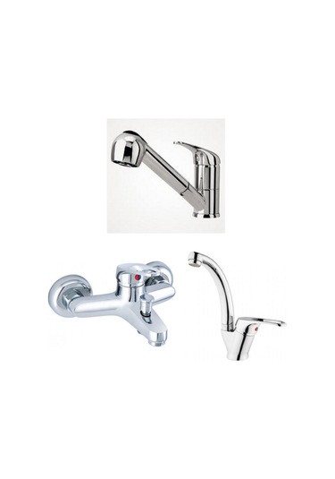 Erce Mix Spiralli Evye kuğu Lavabo ve Banyo Bataryası Krom