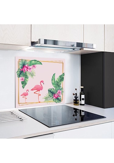 Decorıta Cam Ocak Arkası Koruyucu | Tropik Flamingo