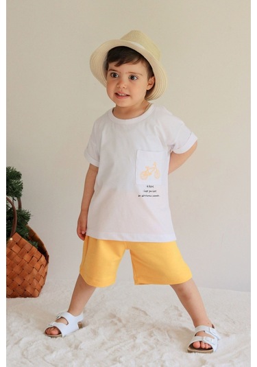 Babywom Unisex Oversize Yazlık Şortlu Basic Takım- Sarı