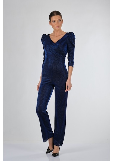 Dori V Yaka Simli Uzun Kollu Lacivert Kadın Elbise 221Kb4079-Lacivert-38