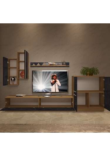Decoraktiv Eko 6b Mdf Std Tv Ünitesi Tv Sehpası Pera - Siyah Mermer